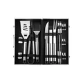Complete stainless steel BBQ grill tool set in a durable aluminum carrying storage case. - 18-Piece Set (Aluminum Case)