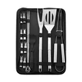 18-piece stainless steel BBQ tool set in a portable black oxford cloth carry bag - 16-Piece Set
