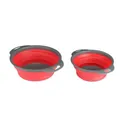 Two-piece set of red circular collapsible colanders for efficient kitchen vegetable washing - S / Red