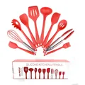 Set professionale di 10 utensili da cucina in silicone rosso con confezione in scatola resistente - Senza Secchiello / Set da 10 pezzi / Rosso