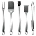5-piece 16-inch stainless steel BBQ grill tool set with fork, spatula, brush, and tongs - Five-Piece Set