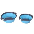 Blue collapsible round colander set with telescopic silicone design for kitchen. - S / Blue