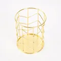 Elegant gold electroplated iron wire pen holder and desktop makeup brush organizer - Slanting Grid / Gold