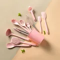 Juego completo de 10 utensilios de cocina de silicona rosa con bote de almacenamiento - Rosa Con Cubo