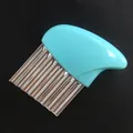 Cortador de verduras de acero inoxidable con mango azul ergonómico para patatas onduladas - Azul