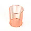 Elegant rose gold metal wire mesh pen holder and makeup brush storage cylinder for desk - Rose Gold Vertical Stripes / Rose Gold