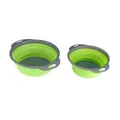 Set of two green and grey circular foldable silicone colanders for kitchen storage - S / Green