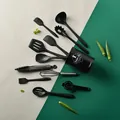 Juego de 10 utensilios de cocina de silicona negra con soporte de almacenamiento - Negro Con Cubo