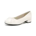 Elegant cream ballet flats with bow detail and a comfortable low block heel design - Off White
