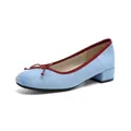 Bailarinas de ante azul claro con lazo rojo y tacón de bloque bajo punta redonda - 38 / Azul