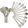 Set completo da 12 pezzi di utensili da cucina in silicone beige con manici in acciaio - Set da 12 Pezzi Secchio Rotondo Piccolo - Cachi