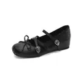 Schwarze Mary Jane Ballett-Flachschuhe im französischen Stil mit Schleife und Keilabsatz - 34 / Schwarz
