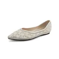 Bailarinas crema elegantes con punta fina decoradas con perlas y diamantes brillantes - 35 / Puntera puntiaguda