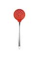 Red silicone slotted spoon with 304 stainless steel handle for non-stick cookware - Skimmer / Red