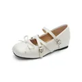 Elegante weiße Mary Jane Ballerinas im französischen Stil mit Schleife und Keilabsatz - 34 / Aprikose