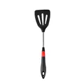 Black silicone slotted spatula with stainless steel handle and red non-slip grip - Black Slotted Turner