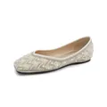 Elegantes bailarinas crema con sofisticados adornos de perlas y strass. - 35 / Puntera cuadrada