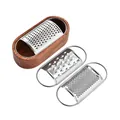 3-in-1 stainless steel cheese grater set with an oval solid wood storage base box - Regular Fit / 3 Pieces