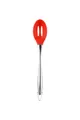 Red silicone slotted cooking spoon with 304 stainless steel handle and hanging hook - Small Skimmer / Red