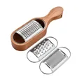 Stainless steel cheese grater with 3 interchangeable blades and wooden box base - Handle Type / 3 Pieces
