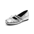 Silver Mary Jane ballet flats with bow detail and inner wedge height increase for women - 34 / Silver