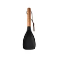 Black silicone duck-billed spatula spoon with natural wooden handle and hanging strap - S / Black