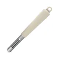 Stainless steel vegetable peeler with ergonomic beige anti-slip handle for fruit - Type B Serrated Edge / Off White