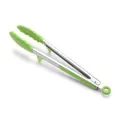 Professional green silicone kitchen tongs with stainless steel handle and built-in stand - Green With Stand / 12 Inch
