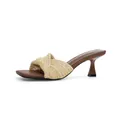 Sandalias de tacón alto de rafia tejida de estilo retro francés en marrón y beige - 34 / Amarillo