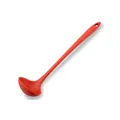 Red heat-resistant silicone soup ladle with long ergonomic handle for non-stick cookware - Red Soup Ladle