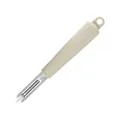 Stainless steel vegetable peeler with beige ridged anti-slip handle and hanging hole - Type C Pointed Head / Off White