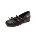 Elegant dark brown Mary Jane ballet flats with bow detail and inner heightening wedge - 34 / Brown