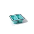 Turquoise collapsible silicone freezer tray with 2 portion compartments and clear lid - Small 2-Compartments / Blue