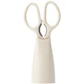 Off-white multi-functional stainless steel kitchen scissors with a vertical storage base. - White
