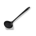 Durable black silicone slotted spoon with long handle for non-stick cookware straining - Black Slotted Spoon