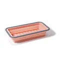 Collapsible pink silicone food storage container with grey rim and clear lid, 1100ml capacity - Large 1-Compartment / Pink