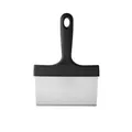 Stainless steel BBQ grill scraper with ergonomic black handle for efficient cleaning - Broad Scraper