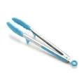 Blue silicone food tongs with built-in stand and stainless steel handle for BBQ - Blue With Stand / 12 Inch