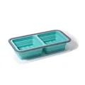 Teal collapsible silicone freezer tray with 2 compartments and clear lid, 2-cup markings - Large 2-Compartments / Blue