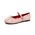 Elegantes zapatos Mary Jane rosas con tachuelas, lazo y punta redonda para mujer - 35 / Rosa