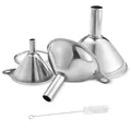 Professional 3-piece stainless steel funnel set with cleaning brush for liquid dispensing - 3 Pieces Funnels Set With 1 Cleaning Brush