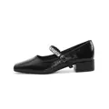 Elegant black patent French Mary Jane pumps featuring crystal embellished strap and block heel - 34 / Square Toe Chunky Heel Rhinestone Strap (831-24) / Black
