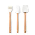 Professional 3pcs white silicone baking tool set featuring ergonomic natural wooden handles - Cream