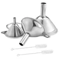 Professional 3-piece stainless steel mini funnel set with two specialized cleaning brushes for jars - 3 Pieces Funnels Set With 2 Cleaning Brushes