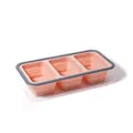 Pink collapsible silicone food container with 3 compartments and clear storage lid - Large 3-Compartments / Pink