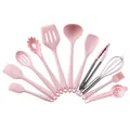 Set completo di 10 utensili da cucina in silicone rosa resistenti al calore per cucinare - Con Secchiello / Set da 10 pezzi / Rosa
