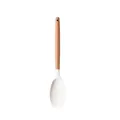 White silicone spoon with ergonomic wooden handle for cooking and serving - Solid Turner / White