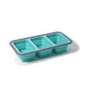Collapsible 3-compartment silicone freezer tray with measurements and lid in cyan color - Large 3-Compartments / Blue