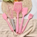 5-piece pink heat-resistant silicone kitchen utensil set with whisk and spatulas - Bracelets Group / Pink
