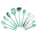 Set completo di 11 utensili da cucina in silicone verde menta per cucina professionale e dolci - Con Secchiello / Set da 11 pezzi / Verde